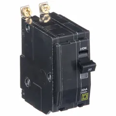 Bolt-on miniature circuit breaker rated 30 A, 120/240V AC, single phase, with a maximum interrupting rating of 22kA at 120/240V AC. Two-pole unit for overcurrent protection in branch circuits. Designed for use with Square D NQOD panelboards in commercial and industrial electrical distribution systems.