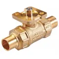 2-way sweat connection ball valve without actuator. Features a stainless steel ball and brass body. Rated for steam media with 7.4 CV flow and 200 psi close-off. Sweat connection size is 1 inch.