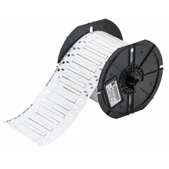 Polyolefin, white matte precut sleeve label roll measuring 3/32 in x 2 in. Designed for wire gauges 20 AWG to 28 AWG. Compatible with i3300 printer series. Used for on-demand wire identification and marking in industrial electrical and control panel applications.