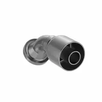 Steel 45° elbow crimp fitting with flange x crimp connection. Designed for -20 hose dash size, male x genderless fitting gender with 0.511"-27 thread. Used in hydraulic systems to connect hoses to flanged ports for permanent, leak-resistant assemblies
