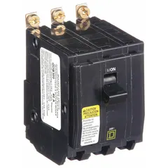 The SQUARE D QOB300 is a 60 A, three-phase miniature circuit breaker from the QOB Series. It is rated for 240V AC with a maximum interrupting rating of 10kA at 240V AC. This 3-pole bolt-on breaker provides overcurrent protection for electrical distribution systems and is designed for use in Square D NQOD panelboards.
