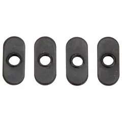Steel slide-in T-nut for Fath 10 Series t-slot framing with 0.3 in slot width. Single center threaded hole accepts 1/4"-20 hardware. Black zinc-plated finish. Pack of 4. Used to attach brackets, panels, or fixtures in industrial workstations and automation structures.