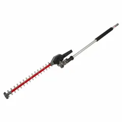 This articulating hedge trimmer attachment is designed for use with compatible Milwaukee power heads. It has an overall length of 60 1/2 inches and is suited for trimming and shaping hedges, shrubs, and bushes in landscaping and grounds maintenance tasks.