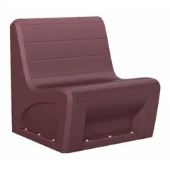 Floor-mount armless lounge chair with a burgundy polyethylene seat for single-person seating. Suitable for waiting areas, lobbies, or break rooms. Meets CAL 133 and ISO 22196 standards.