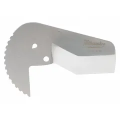 Stainless steel blade for cutting ABS, CPVC, PEX, PVC, and rubber pipe. Compatible with No. 366Y43 pipe cutters. Single blade replaces part 48-22-4215.