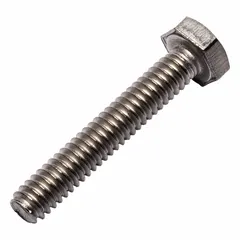 Grade 2 titanium hex head cap screw with plain finish, 1/4"-20 UNC threads, 1 1/2 inch length, fully threaded, inch system. Meets ASME B18.2.1 dimensional and material standards. Suitable for fastening in corrosive or weight-sensitive environments.