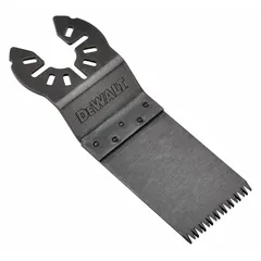 This open-back universal OIS mounted blade is designed for plunge cutting in wood and steel. With a 1-1/4 in overall length, it is suitable for flush cuts, notches, and openings in trim, flooring, and framing. The blade fits most major oscillating tool brands.