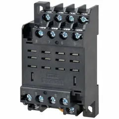 This socket is designed for mounting and wiring 14-pin industrial relays in control panels and automation systems. It supports both DIN-rail and surface mounting, providing flexibility in installation. The F-type socket configuration ensures secure connections for relay applications.
