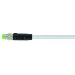 Single-ended cordset with M8 male straight connector on one end and bare wire on the other. Features 3 pins, 24 AWG wire, 15 m cable length, gray PVC jacket, and IP66K rating. Suitable for flexing applications in industrial environments requiring connection of sensors or actuators to control systems.