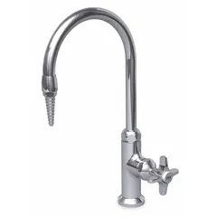 Single-post laboratory faucet with chrome finish, one cross handle, and serrated nozzle. Features an IPS inlet connection. Suitable for general washing and filling tasks in laboratory sinks or workstations.