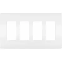 General purpose wall plate for covering 4-gang Decorator-Rocker switches or outlets. Jumbo size accommodates larger wiring devices. Made of polycarbonate. Includes subplate for secure mounting