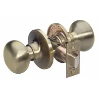 This passage knob lockset is constructed of brass with a Biscuit style finish. It is designed for interior doors that require no locking function, such as hallways or closets