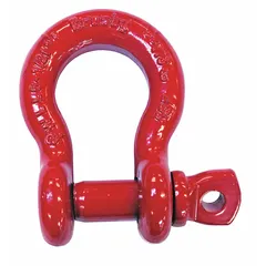 Silver-colored anchor shackle for lifting applications. Working load limit of 13,000 lb. Compatible sling width of 2 5/16 in. Used to connect slings, chains, or rigging hardware to a load in industrial lifting environments.