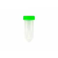 This 30 mL PPCO centrifuge tube features a conical bottom for efficient pelleting of solids during centrifugation. The natural body is graduated for volume measurement, and the included green cap ensures secure sealing. Suitable for general laboratory separation and sedimentation procedures