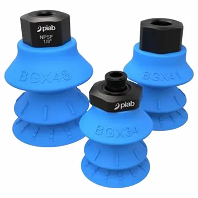 PIAB Vacuum Pad: Multi-Bellows, w/o Adapter, 34 mm Pad Dia, Food Grade Silicone Rubber - Bellows Type Food-Safe Vacuum Pads