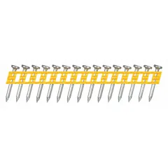 1-inch long, zinc-plated, flat, smooth steel strip nails with a diamond point. Pack of 1,000. Designed for use with collated concrete nailers for fastening materials to concrete.