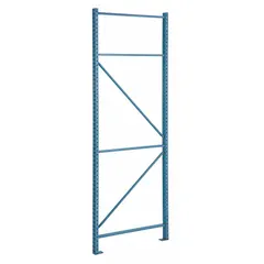 This STEEL KING upright frame is designed for constructing heavy-duty pallet rack systems. The teardrop configuration enables quick beam adjustments for flexible storage layouts. Its impact-resistant construction helps protect the rack from damage in high-traffic industrial environments. Frame measures 42 in x 3 in with a 16 ga upright gauge, overall height 18 ft, finished in blue.