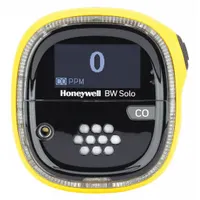 The HONEYWELL BW Solo (BWS1-ML-Y) is a single-gas detector for oxygen monitoring. It features an IP68-rated yellow housing, lithium battery, and Bluetooth communication. Typical applications include confined space entry and industrial safety monitoring for oxygen deficiency or enrichment