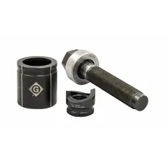 Round punch and die set for creating holes in sheet metal. Nominal size 1 7/64 in. Suitable for use in electrical enclosures, junction boxes, and panel fabrication where clean round openings are required.