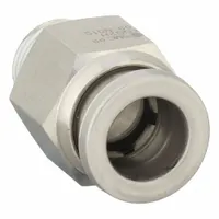 This SMC stainless steel push-to-connect x MNPT adapter fitting connects 5/16 in OD tubing to a 1/8 in male NPT port. It is used in pneumatic systems, instrumentation, and fluid handling applications