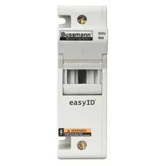 3-pole UL Class J fuse block rated for 600 V AC. DIN rail mounting and box lug termination. Used in industrial power distribution and motor control panels for overcurrent protection.