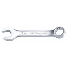 This combination wrench features a 13 mm 12-point box end and an open end, with an offset design for improved access to recessed fasteners. Made of alloy steel with a satin finish, it has an overall length of 4 1/4 in. Suitable for tightening or loosening metric fasteners in automotive, machinery, and general assembly tasks.