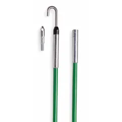 This 24-foot fish stick set includes five rods with a 1/4-inch diameter, designed for pulling cable through walls, ceilings, and conduit. The set comes with one bullet nose tip and one single hook tip. Suitable for low-voltage and structured cabling installations.