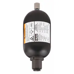 Bladder accumulator with 58 cu in fluid volume, 4.5 in diameter, and 3000 psi maximum pressure. SAE #16 (1-5/16-12) connection. Suitable for water and water-glycol fluids in hydraulic systems for energy storage, shock absorption, and pressure maintenance.