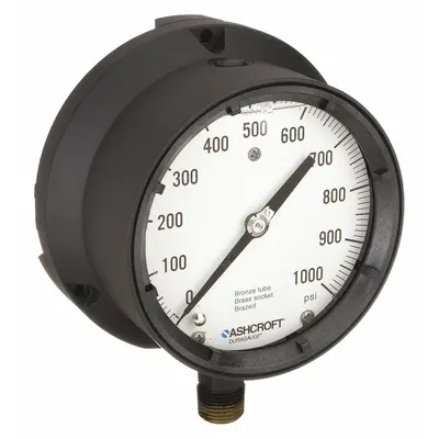 ASHCROFT Vibration-Resistant Pressure Gauge - Vibration-Resistant Brass/Bronze Wetted Parts & Plastic Casing