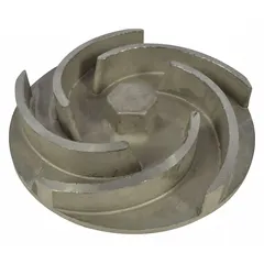 This Dayton impeller is a semi-open design made of stainless steel, intended for use as a replacement part in Dayton straight centrifugal pumps. It is compatible with pump models 2ZWX1, 2ZWX2, and 2ZWZ5. The impeller converts rotational energy into hydrodynamic energy for moving water or light slurries in industrial pumping applications.