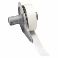 Continuous label roll measuring 1/2 inch by 50 feet, made of white polyester with halogen-free material properties. Designed for use with the BMP71 printer series. Suitable for industrial identification and marking applications