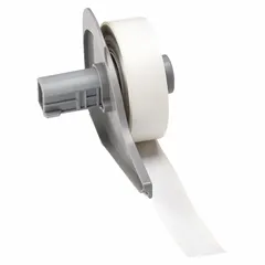 Continuous label roll measuring 1/2 inch by 50 feet, made of white polyester with halogen-free material properties. Designed for use with the BMP71 printer series. Suitable for industrial identification and marking applications.