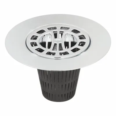DANCO Cover: Plastic/Stainless Steel, Chrome, 4 1/4 in Overall Dia, 2 1/2 in Overall Ht - Shower Drain Hair Catchers