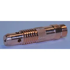 Collet body for TIG welding torches, designed to hold and align electrodes with a maximum diameter of 1/16 inch. Sold in a pack of 5. Used in welding applications to ensure stable arc performance and consistent weld quality.