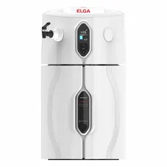 This benchtop water purification system produces Type II water from a potable mains water supply. It delivers a flow rate of 20 L/hr with a capacity of 480 L and resistivity of 10 to >15 Megohm. The system removes organics and features a 1/2" NPT feed connection. Typical applications include buffer preparation, reagent dilution, and glassware rinsing in laboratory settings.
