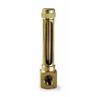 Vented oil level gauge for visual indication of lubricant level in reservoirs or gearboxes. Allows air escape to prevent pressure buildup. Features 2 1/4 in sight height, 1/4" NPTF female connection, Buna N seal, and 250°F max temperature rating. No thermometer included. Compatible with G400 Series
