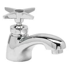 Brass construction with chrome finish. Single-post handle with low arc design. Flow rate of 0.5 gpm. Includes NPSM coupling nut. Suitable for commercial and institutional restroom lavatories.