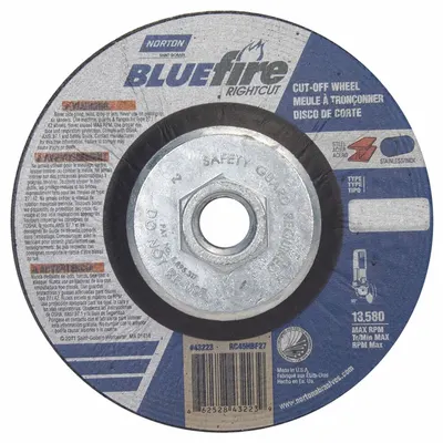 NORTON BlueFire RightCut Depressed Center Cut-Off Wheel - High-Performance Cut-Off Wheels for Carbon & Stainless Steel