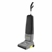 Cordless upright vacuum with HEPA bag filtration and brushless motor. Provides 57 cfm air flow and 4-position head height adjustment. Includes battery and charger. Suitable for floor cleaning in commercial and industrial environments