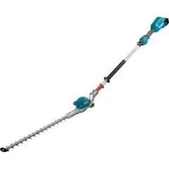 This 18 V battery-powered hedge trimmer features a 20 in blade length and 3/8 in cutting width, designed for trimming and shaping tall hedges, shrubs, and bushes. It is suitable for landscaping and grounds maintenance tasks.