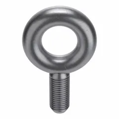 This machinery eye bolt is made of plain steel and features a 5-inch thread length and 5-inch shank length. It is designed without a shoulder for applications where a flush mounting surface is required. Commonly used for lifting, rigging, and securing loads in industrial settings.