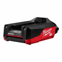Single-port rapid charger for 72V DC MILWAUKEE batteries. Accepts 120V AC input and charges a 6 Ah battery in one hour. Suitable for recharging cordless equipment on job sites.