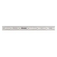 6-inch (152.4 mm) flexible steel ruler with chrome finish and etched horizontal markings in 1/64-inch and decimal graduations. 0.02 inches thick. Includes a storage pouch. Suitable for layout and measurement tasks in industrial and mechanical settings.