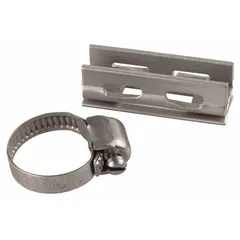 Stainless steel fixing strap for mounting smooth-body cylinders in pneumatic systems. Provides a secure attachment point for sensors or brackets. Suitable for industrial automation, packaging, and material handling applications.