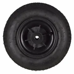Pneumatic wheel with a 12-inch diameter and 4-inch width. Designed as a replacement part for power tools, providing mobility and shock absorption on rough surfaces in industrial or workshop environments.