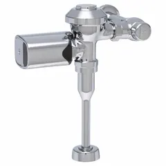 This ZURN automatic flush valve is an exposed model for urinals, operating on battery power. It delivers 1.5 gallons per flush and features a top spud location with an 11-1/2 in rough-in. Suitable for commercial restroom applications requiring hands-free operation.