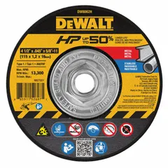 Type 1 cut-off wheel for carbon and stainless steel. Aluminum oxide construction with 60 grit. Dimensions: 4-1/2" diameter, 0.045" thickness, 5/8"-11 arbor. Used in metal fabrication, maintenance, and repair applications.