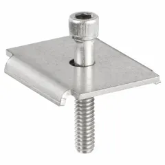 This 316 stainless steel clip secures fiberglass grating panels to support structures. It fits 2-inch bearing bar spacing and is sold as clip only. Used in corrosive environments where metal grating would corrode, such as chemical plants, wastewater facilities, and offshore platforms.