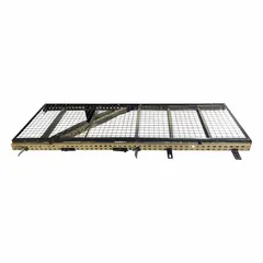 This welded-frame wire mesh side guard is designed for pallet rack systems to protect aisleways from forklift or pallet jack impact. Constructed from 10 ga steel with a powder-coated finish, it measures 45 in x 1 1/4 in x 96 in. Suitable for industrial storage environments to reduce damage to rack uprights and stored goods.