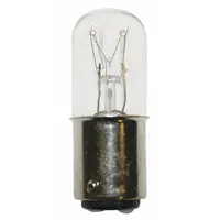 Double-contact bayonet (BA15d) base incandescent lamp with T6 tubular bulb shape. Rated for 48V AC and produces white light. Suitable for use in machinery, control panels, and signal lamps requiring low-voltage illumination